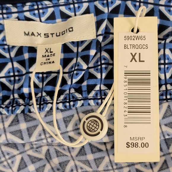 Max Studio Blue An Teal Geometric Pattern Sleeveless Criss-Cross Dress Sz XL NEW - Picture 7 of 10